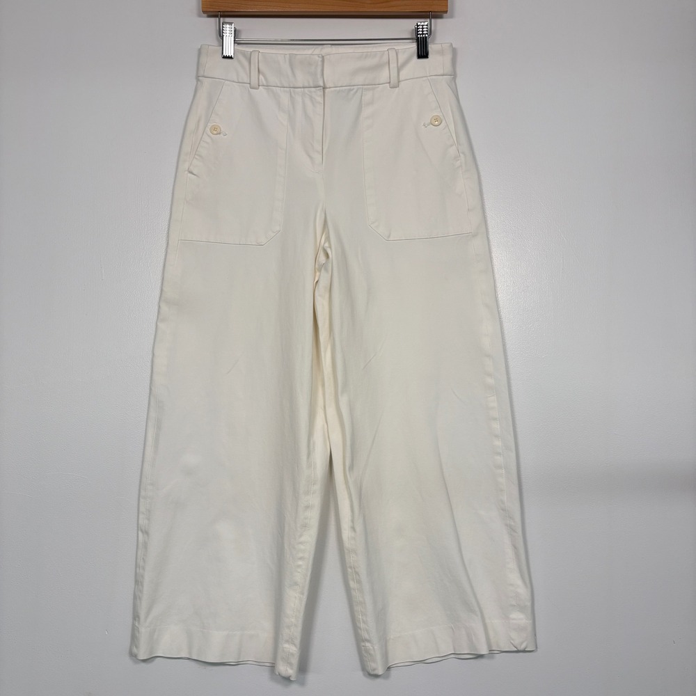 J.Crew Womens Wide Leg Crop Pants Size 4 White Cotton Viscose Stretch High Rise